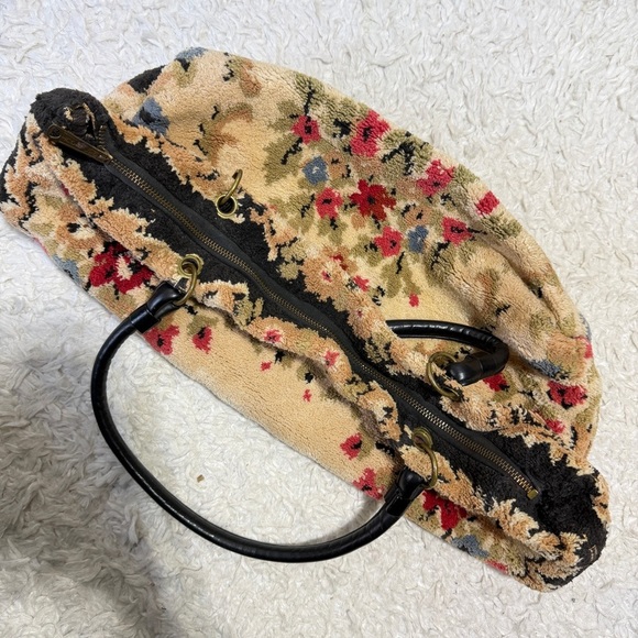 Vintage 50’s 60’s floral carpet tote shoulder back leather handles - Picture 5 of 12